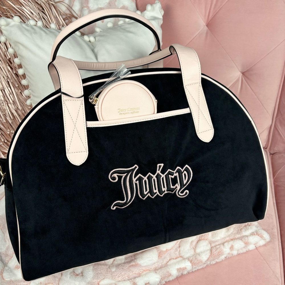 Juicy Couture Black Velour Queen of Everything Weekender | Duffle bag